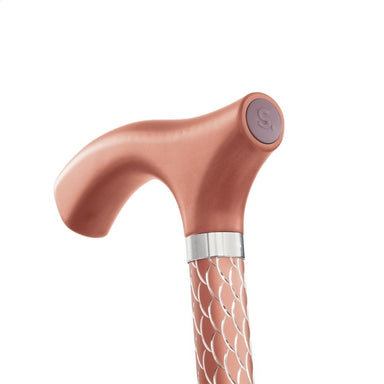 Copper-colored walking cane with a textured handle on a white background