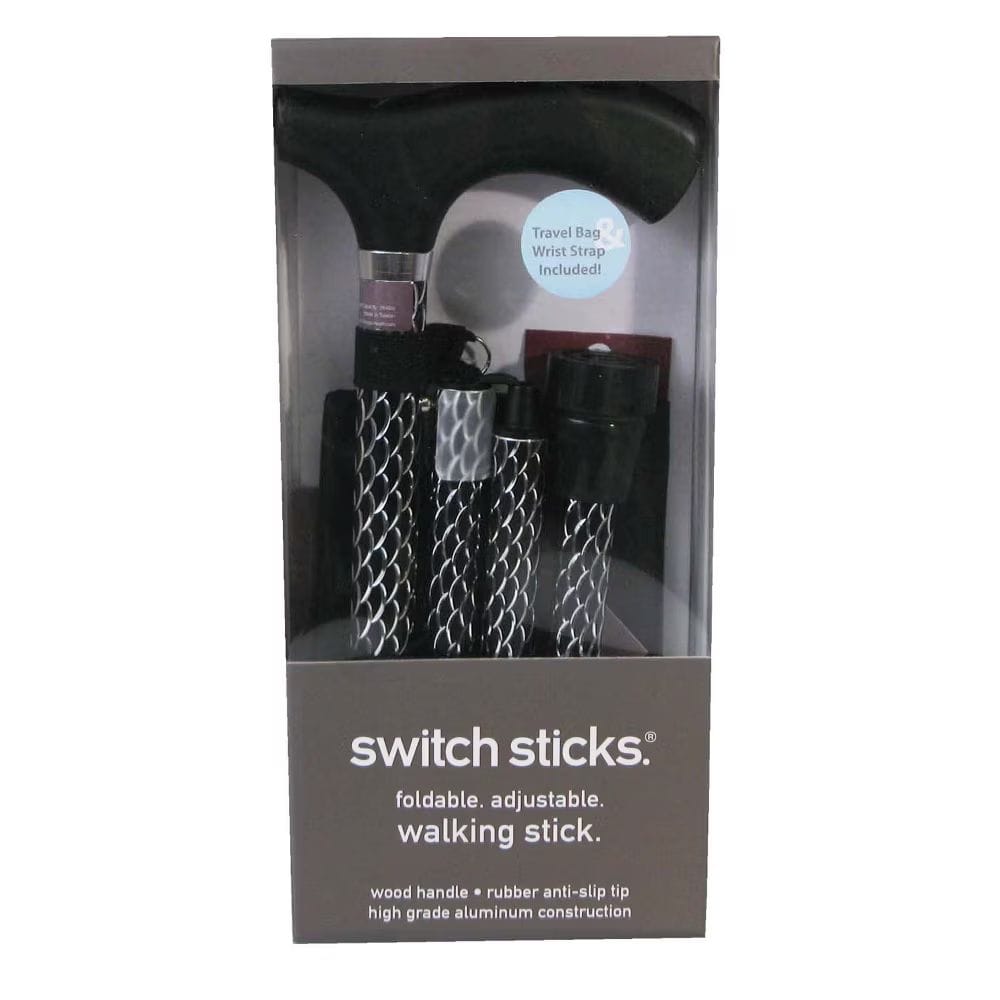 Packaged switch sticks with branding and product details on a white background