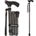 Collapsible walking cane with patterned handle and black shaft, featuring 'switch sticks' branding.