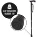 Black walking cane with slip-resistant rubber tip on a white background