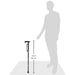 Silhouette of a person with a walking cane and measurement details on a white background
