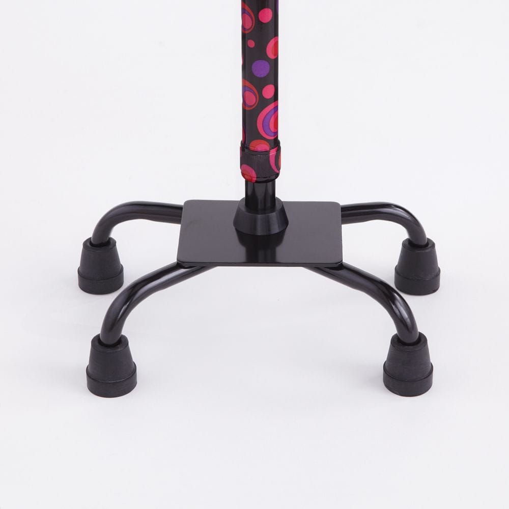 Black tripod stand with a colorful handle on a white background