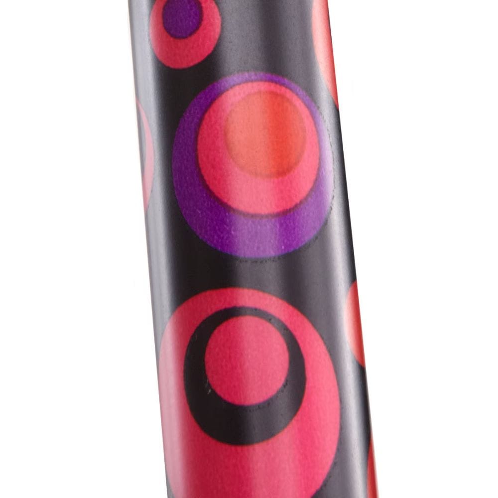 Close-up of a product with colorful circular patterns on a white background