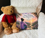 The Days Without Your Beloved Dog hardcover book displayed on a white chair beside a teddy bear