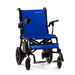 Blue and black travel buggy chair on a white background
