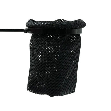 Black mesh bag with a handle on a white background