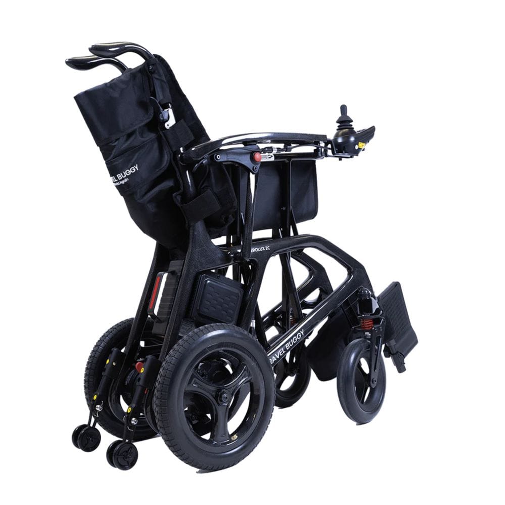 Black electric wheelchair on a white background