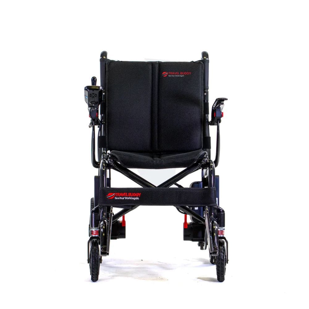 Black wheelchair with visible brand logo on a white background