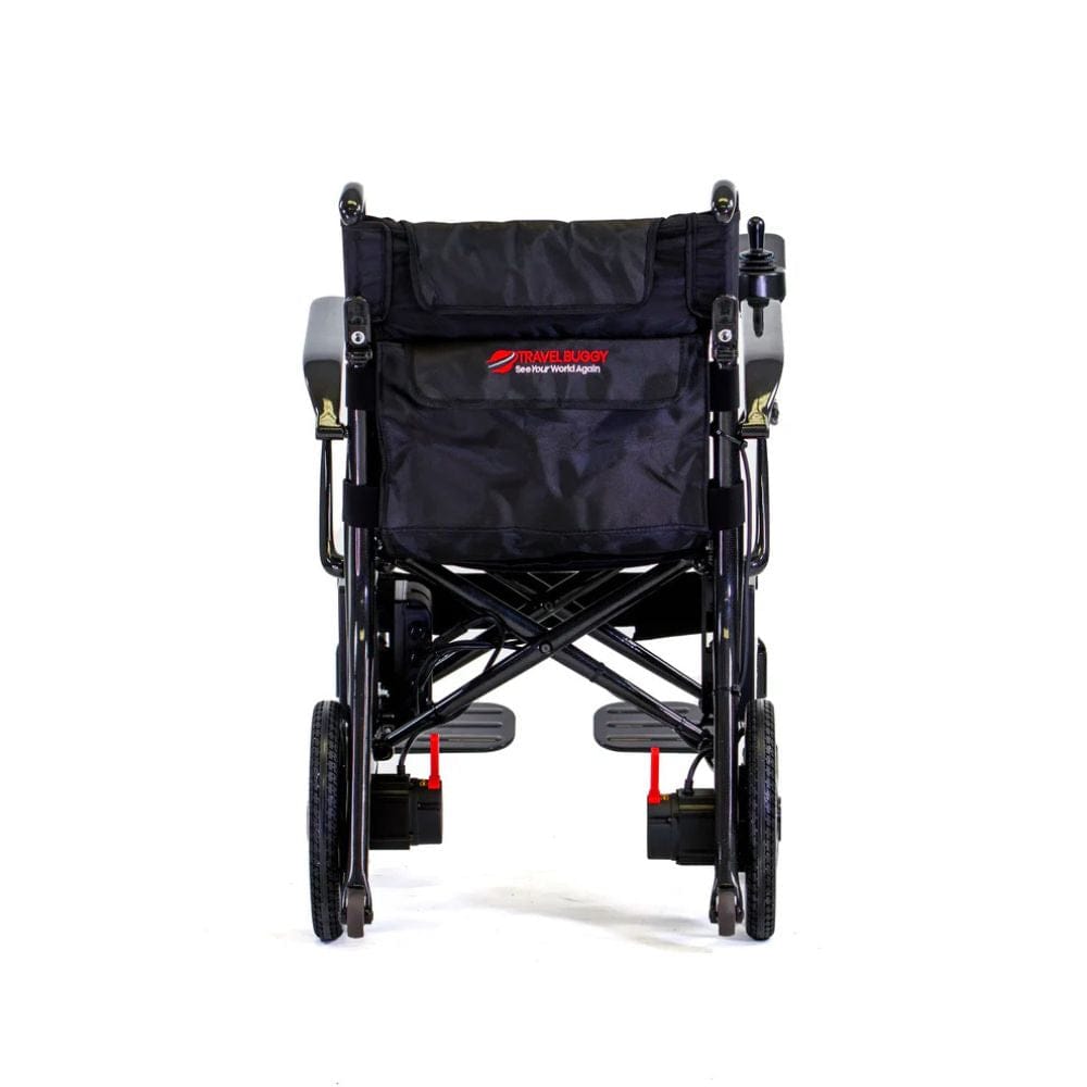 Black wheelchair with a visible brand logo on a white background