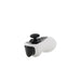 White gaming controller with black joystick on a white background