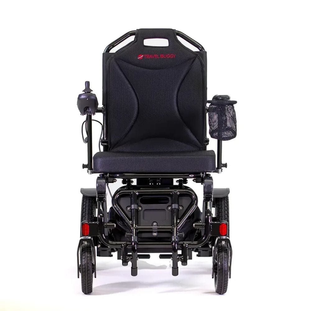 Black electric wheelchair on a white background