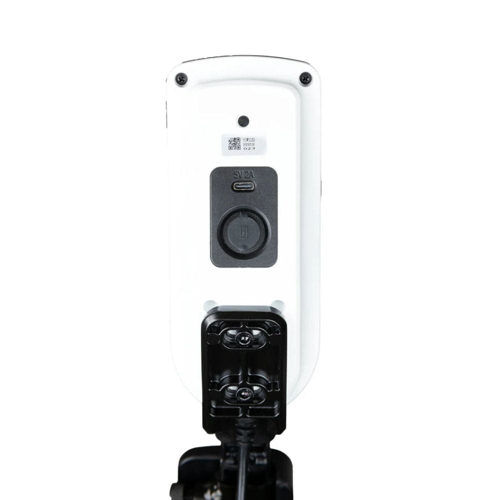 White electronic device with black components on a white background