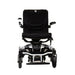 Black power wheelchair with visible brand logo on a white background