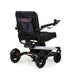 Black and silver electric wheelchair on a white background