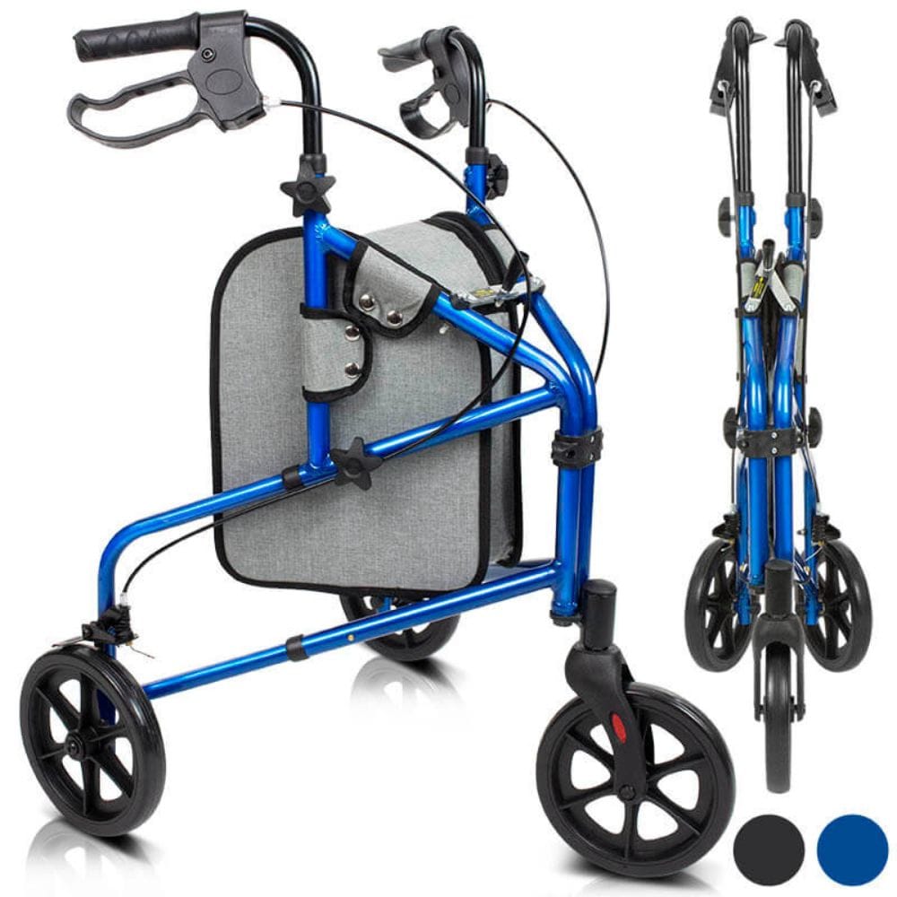 Blue walker with wheels on a white background