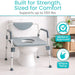 Bariatric approved commode chair with text on a white background