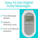 Digital pulse massager with features listed on a white and blue background