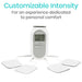 Vive electronic device with digital display and electrodes on a white background, featuring text about customizable intensity.