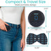 Compact electronic device with measurements and a person wearing it, labeled 'vive'.