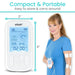 Vive electronic device with digital display, held by a person wearing electrodes, on a white background.