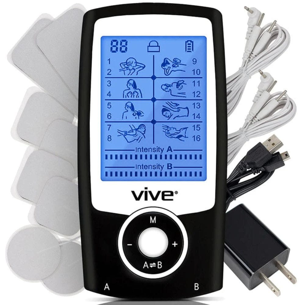 Vive electronic device with digital display and cables on a white background