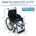 Wheelchair with dimensions labeled on a white background