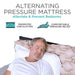 Man sleeping on an alternating pressure mattress with text highlighting its benefits.