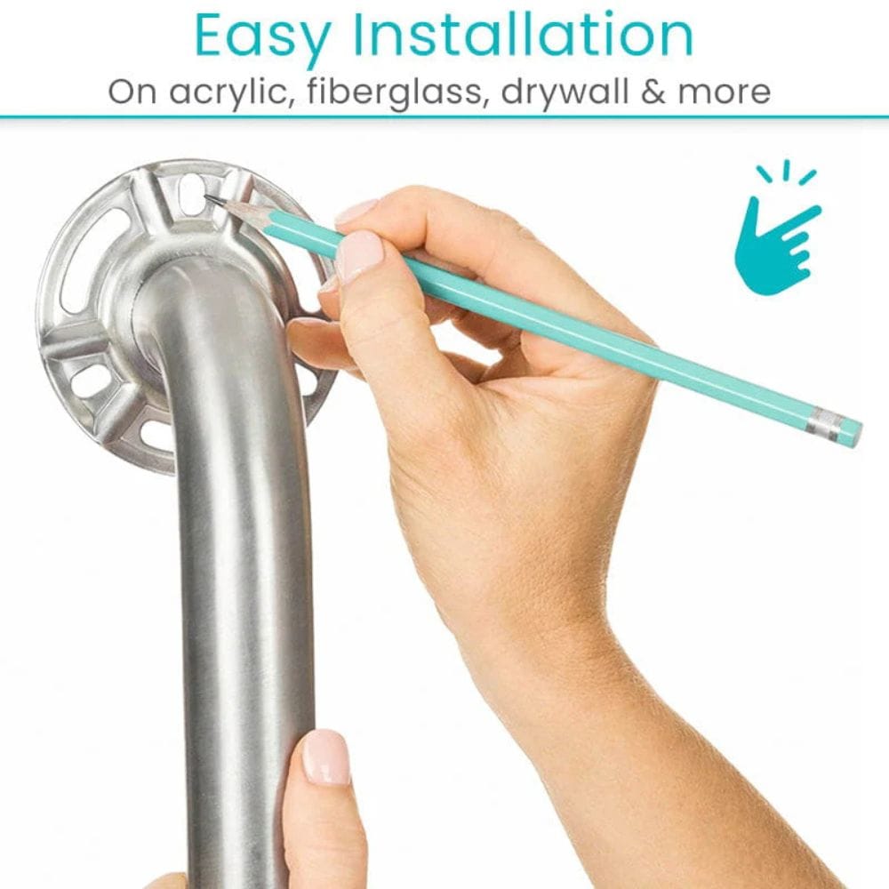 Hand installing a metal fixture with text about easy installation on various surfaces.