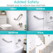 Bathroom safety features including grab bars in various areas like toilet, shower, bathtub, and stair.