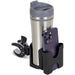 Multifunctional drink holder with a tumbler and phone stand on a white background