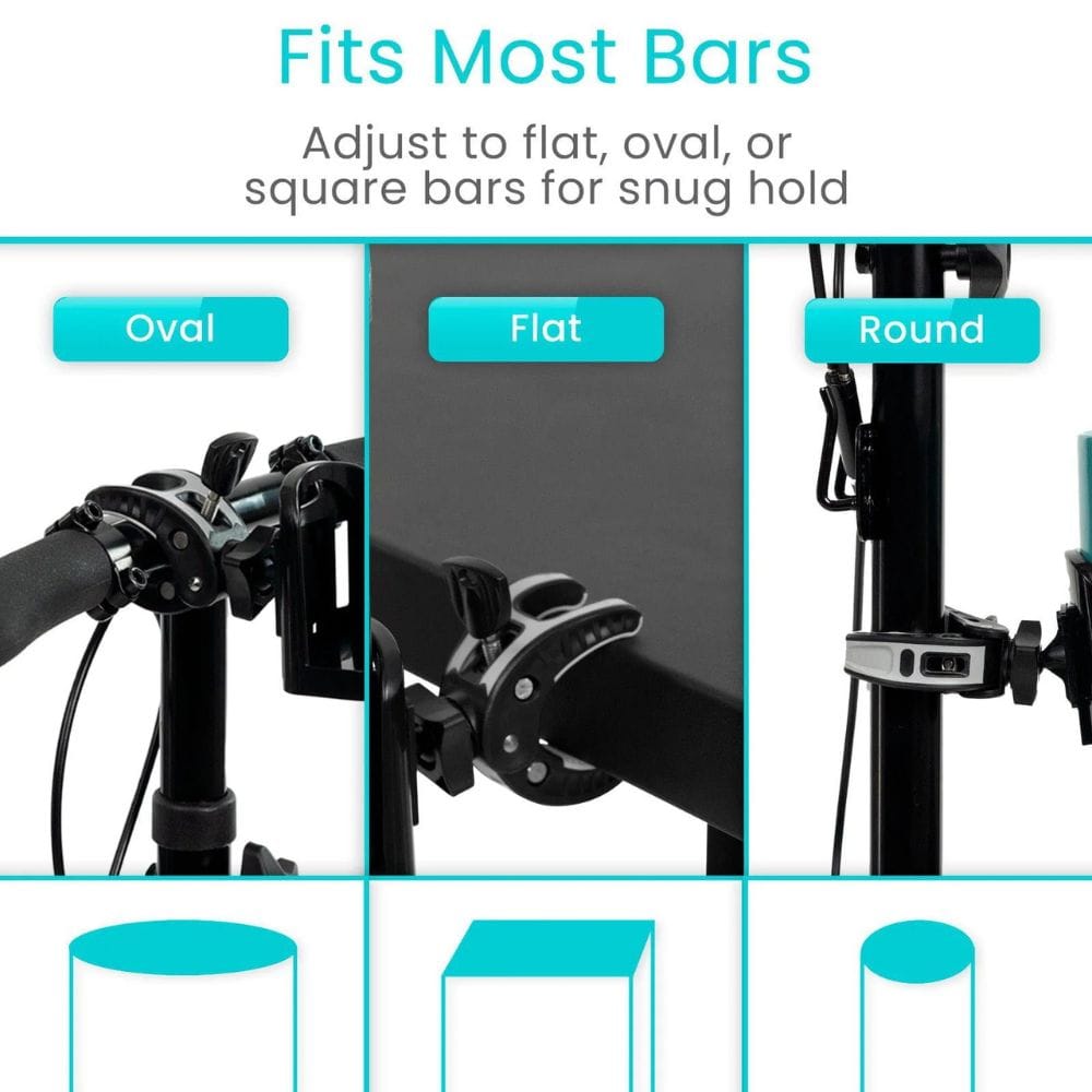 Bicycle handlebar adapter showing compatibility with different bar shapes on a white background.