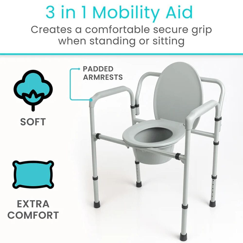 3-in-1 mobility aid chair with features highlighted on a white background