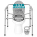 3-in-1 commode with toilet rail and riser, featuring a kettlebell for scale.