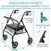 Black rollator with adjustable height features on a white background