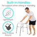 Man using a stool with built-in handles, highlighting features like support, light weight, and ease of movement.
