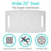 White seat cushion with text and icons on a white background