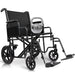Black wheelchair with a 450 lbs capacity label on a white background