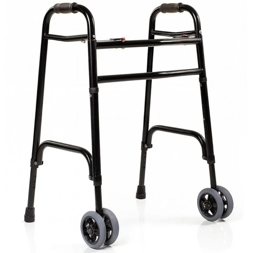 Black walker with wheels on a white background