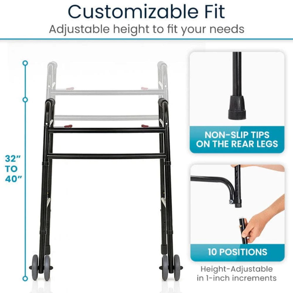 Adjustable walker with customizable fit features on a white background