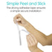 Hands peeling off a strip of adhesive tape with text about its secure installation.