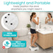 Woman using a step stool in a bathroom with text highlighting its features.