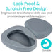 Gray silicone lid with text highlighting features on a white background