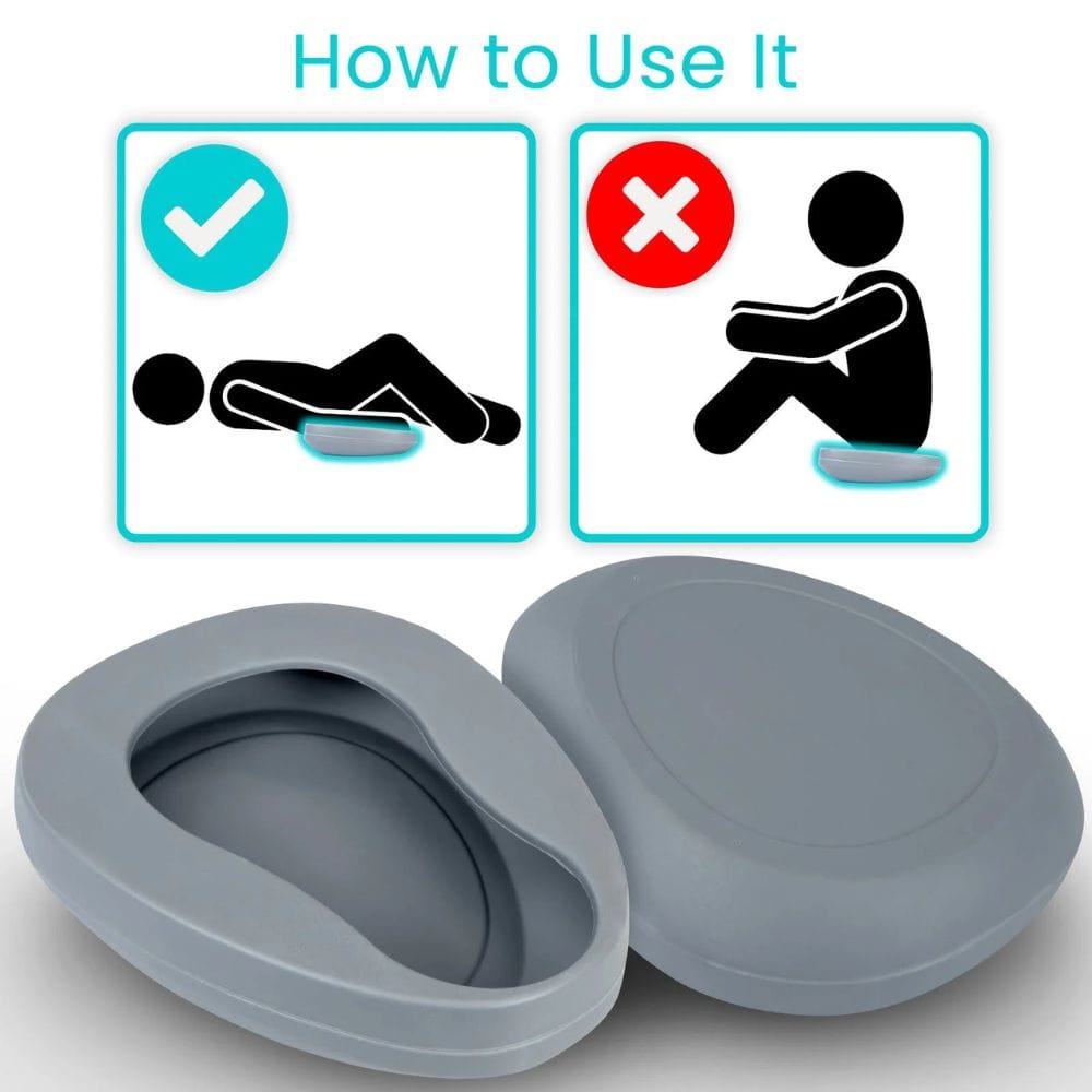 Gray cushion with instructions on correct and incorrect usage on a white background