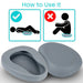 Gray cushion with instructions on correct and incorrect usage on a white background