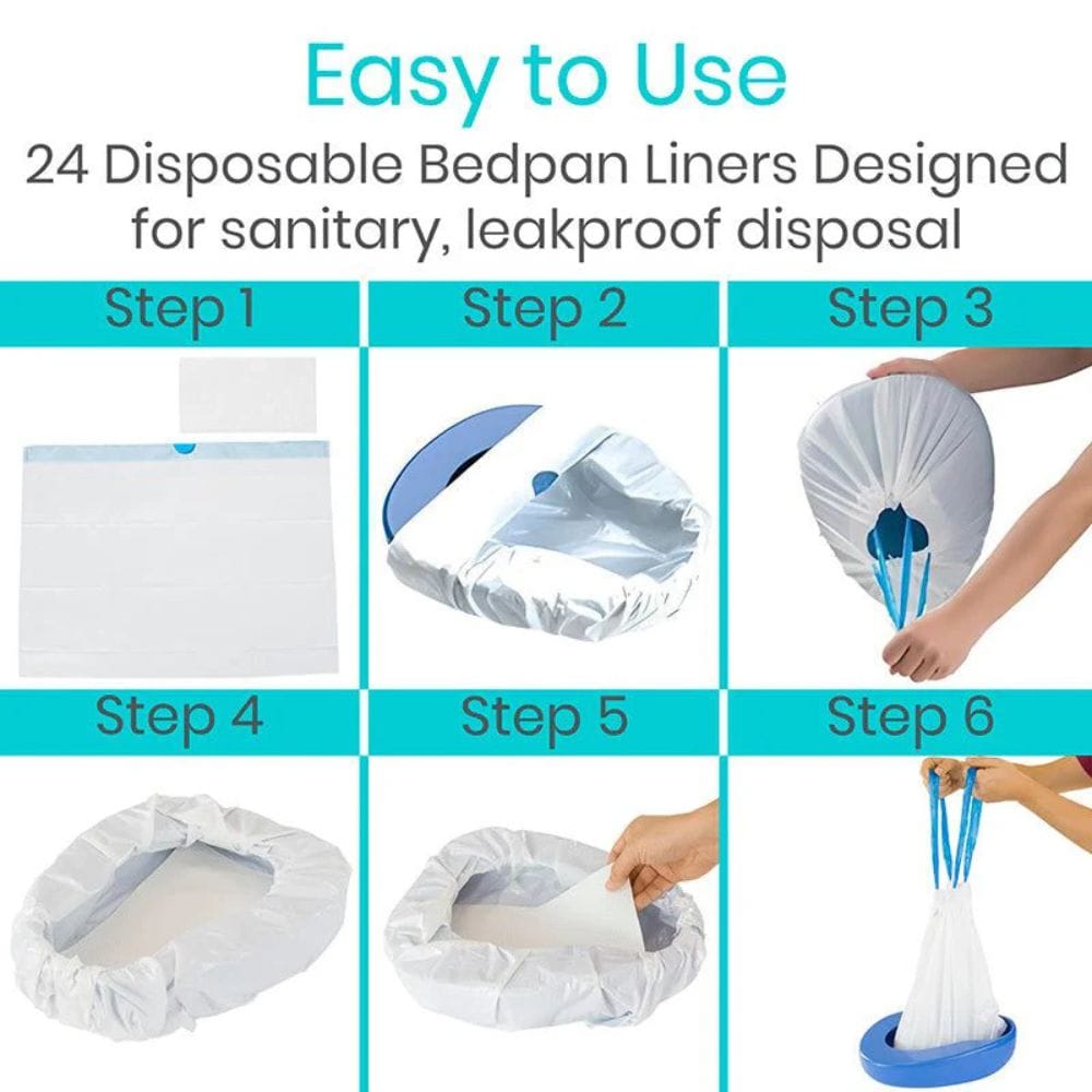 Step-by-step guide on how to use 24 disposable bedpan liners for sanitary, leakproof disposal.