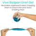 Vive Bedpan Liner Gel being applied with a glass, text indicating odor neutralization.