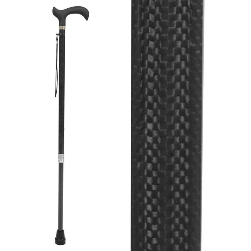 Black textured walking cane on a white background