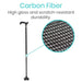 Carbon fiber walking cane with close-up of texture on a white background