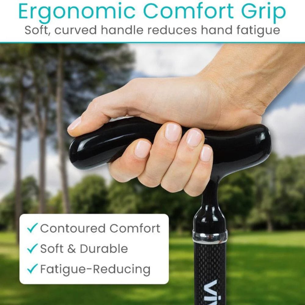 Ergonomic comfort grip being held with a blurred outdoor background