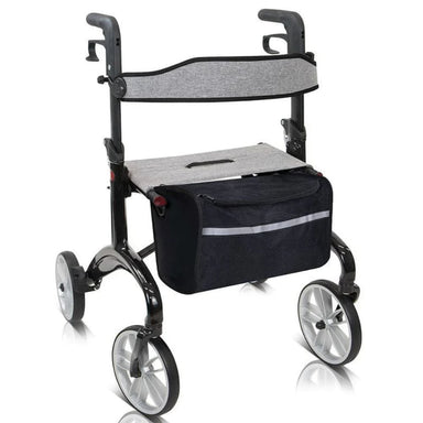 Black rollator with a bag on a white background